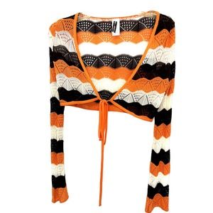 y2k orange brown multicolor cropped wrap top blouse Sz s 00s festival